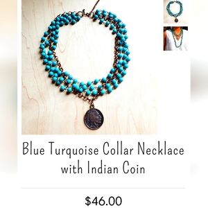Turquoise collar necklace with Indian Coin